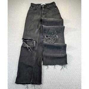 Zara Black baggy wide leg jeans‎ women 2/25X28 hi rise Distressed hip-hop Grunge